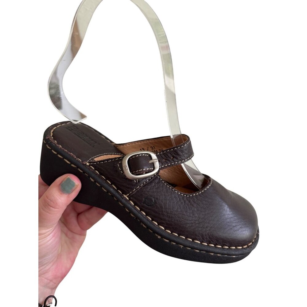 Born Girls Brown Leather Mary Jane Clogs Adjustable Buckle Strap Comfort